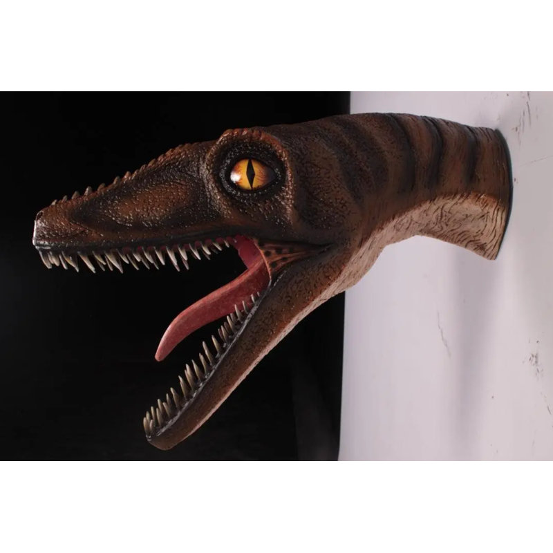 Statue de velociraptor tête de dinosaure grandeur nature