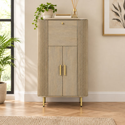 Abigail Fluted Drinks Cabinet with Storage Doors and Gold-Tone Accents