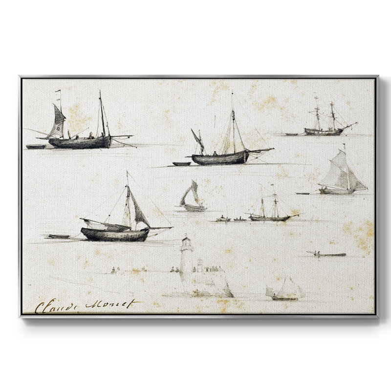 Bateaux et jetée, 1857, reproduction d'art sur toile, Argent, H 27 po x l 41 po x P 2 po