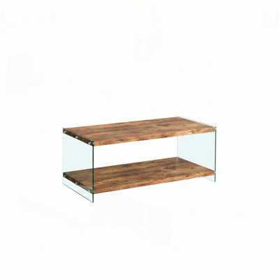 Walnut Tempered Glass 2-Layers Tempered Clear Glass Coffee Table by Ophelia & Co.