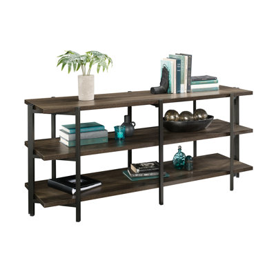 Contemporary, Narrow Bookcase, Office Use, Brown Finish, Engineered Wood, 2 Horizontal Shelves, 1" Thick Top, Powder Coated Frame, Accommodates 55" Tv, Quick Assembly Project Workspace, Wood