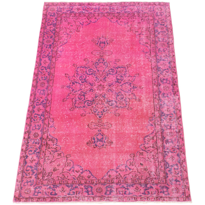 Tapis rose foncé en laine noué à la main de conception unique 2000 pi 3 pi 8 po x 6 pi 7 po Odiamehi