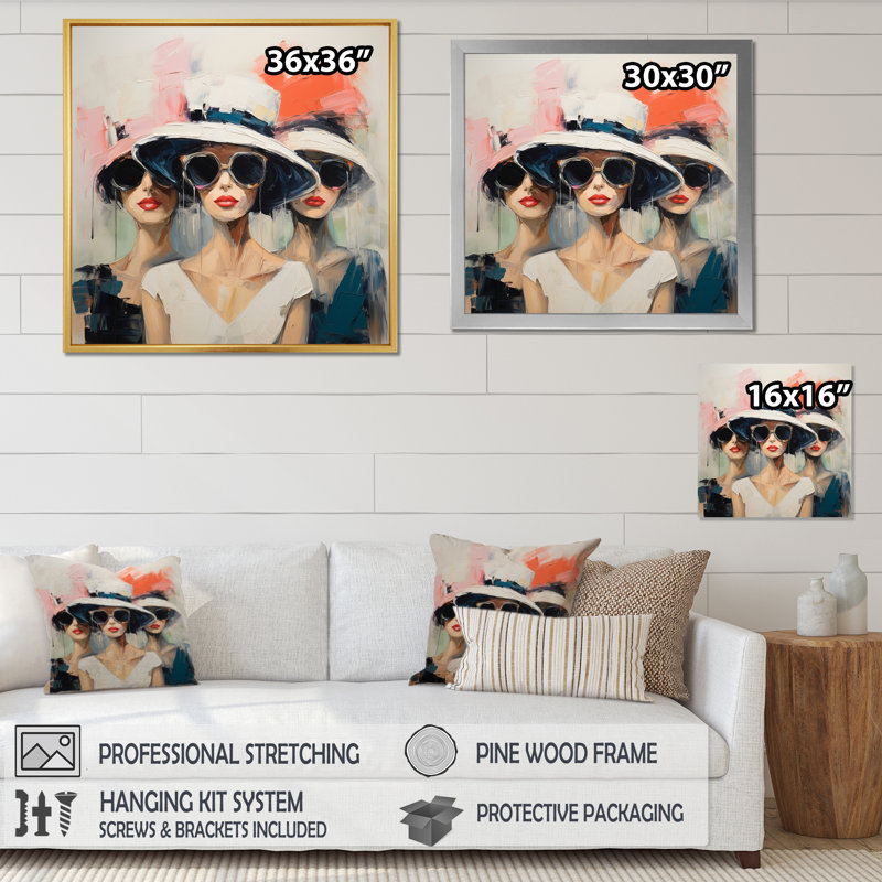 Fashion Hats Collection V - Fashion Canvas Art Print, Cadre flottant noir, H 16 po x l 16 po x P 1 po