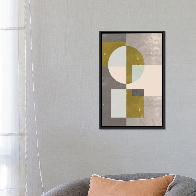 «Geometric I», impression sur toile, H 26 po x l 18 po x P 1,5 po, Toile avec cadre noir, Pas de tapis