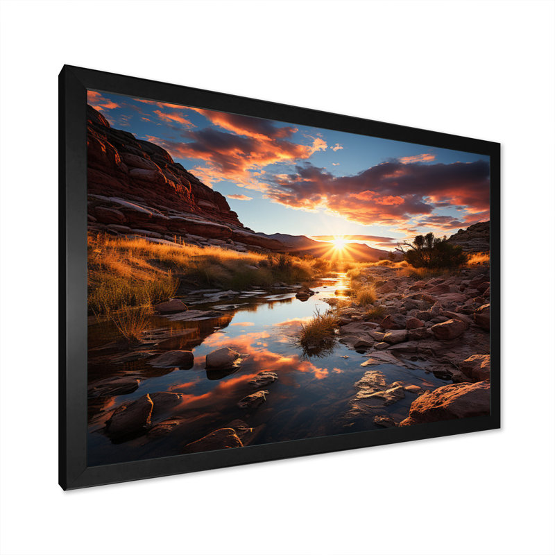 Coucher de soleil à Utah Mountain II - Utah, art mural, H 16 po x l 32 po x P 1 po, Cadre noir
