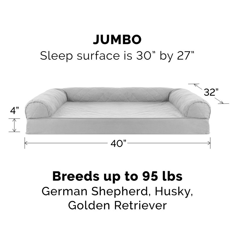 Orthopedic Memory Foam Pet Bed, Jumbo (40" W x 32" D x 8" H), Silver Gray