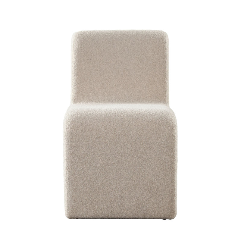 Chaise de salle à manger sans accoudoirs Nena, tissu courbé brun clair en peau de mouton