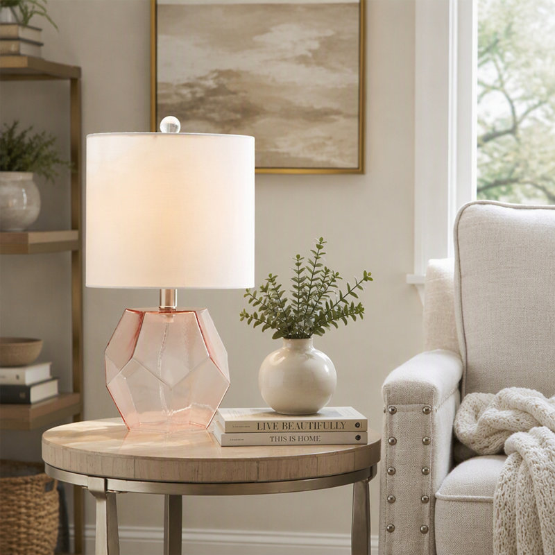 Lampe de table en verre avec motif géométrique