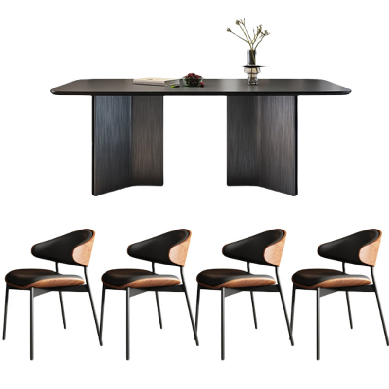 Modern Black Slate Dining Table, Elegant, 29.5"H x 55.1"L x 31.5"W