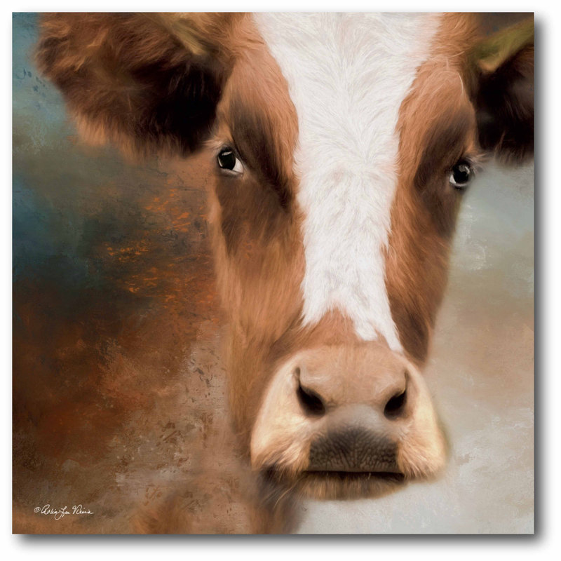 « big brown cow », reproduction sur toile, H 16 po x l 16 po
