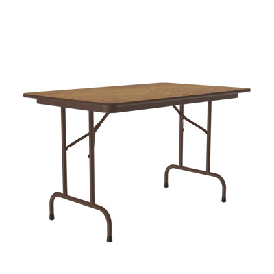 Correll 48 rond, table commerciale pliante, plateau en stratifié thermolaqué noyer lourd 3/4 noyau, , portatif, tablier en acier robuste