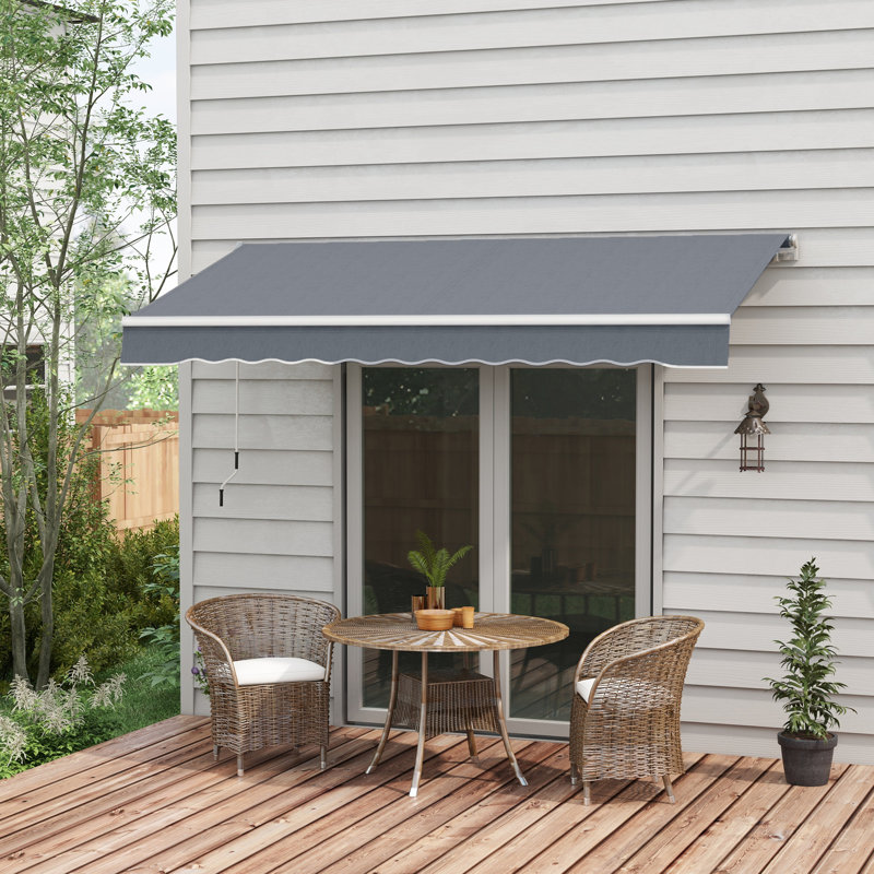 Patio Retractable Awning with Manual Crank, Exterior Sun Shade, Dark Gray, 59.8" H x 96.5" W x 116.3" D