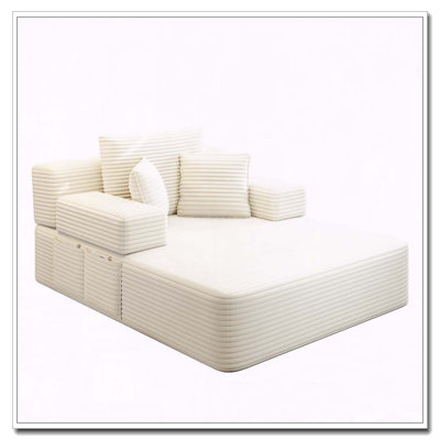 Chaise longue en velours côtelé avec 3 coussins