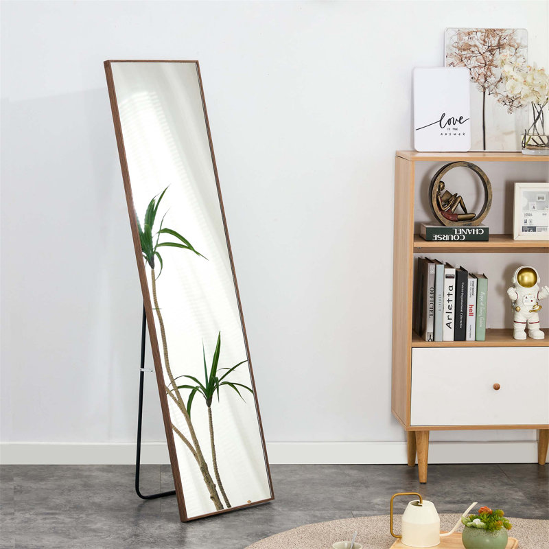 Miroir complet 4ème génération avec cadre complet en bois massif brun pour habiller et décorer, idéal pour les magasins de vêtements et la maison