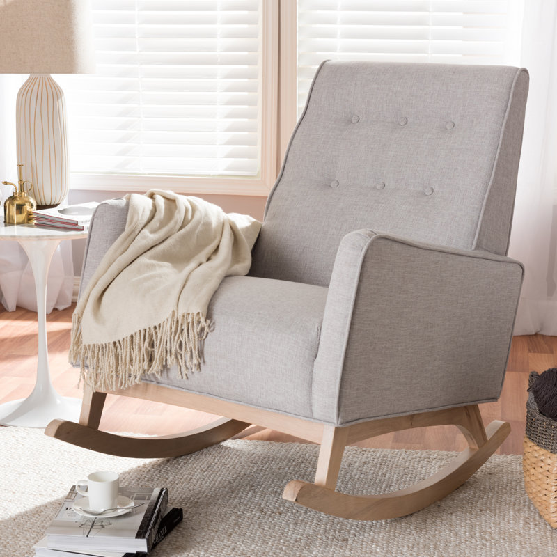 Solid Wood Rocking Chair, Grayish Beige