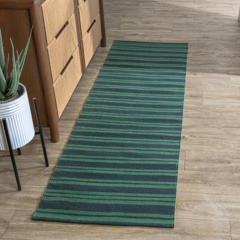 Palma 2x3 Hand Woven Performance Stripe Green Fabric Rug, Rectangle 2' x 3'