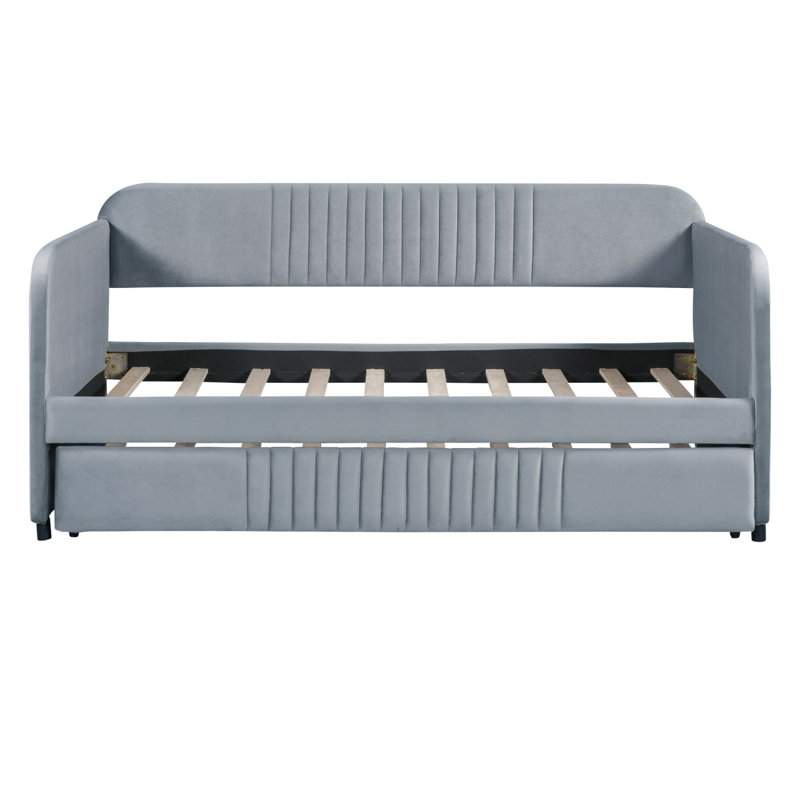 Kacy Upholstered Daybed with Trundle, Sofa Bed, Twin, Gray 1