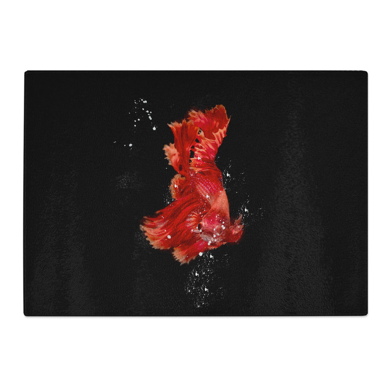 Tempered Glass Red Siamese Fighting Fish Chopping Board, 28.5 cm x 39 cm