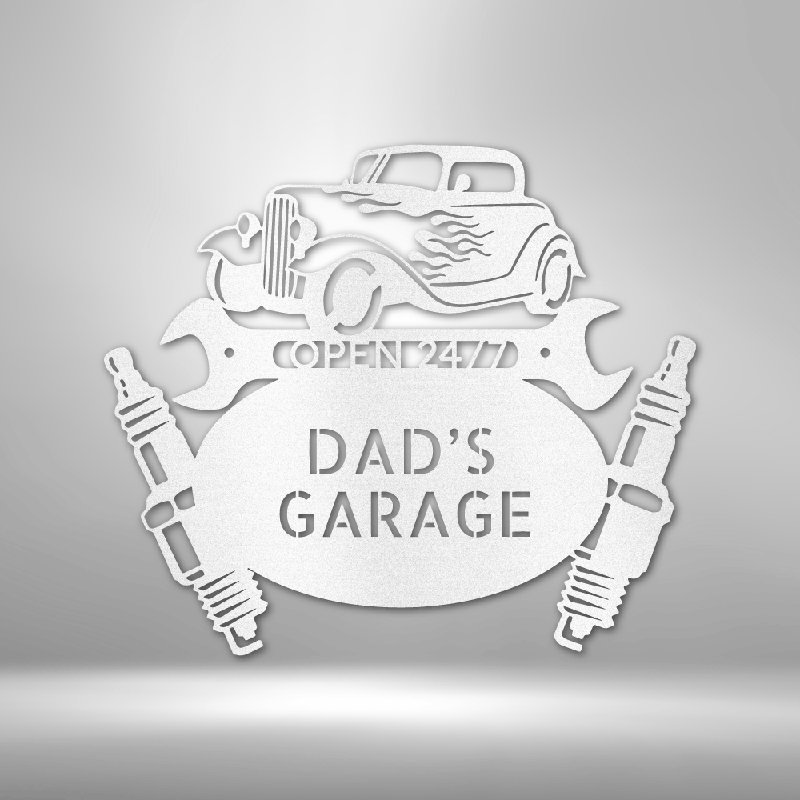 Monogramme de mécanicien Hot Rod personnalisé, panneau en acier, décoration murale en métal, Oui, Blanc