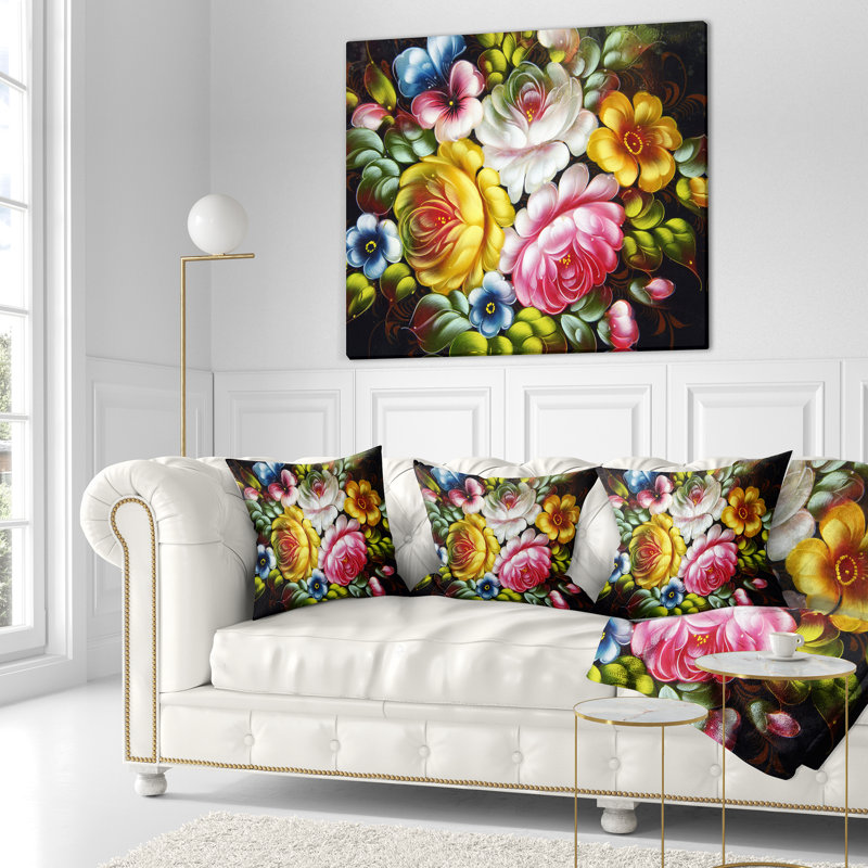 Bouquet de fleurs numériques - coussin à imprimé floral, 16 po x 1 po, Coussin décoratif