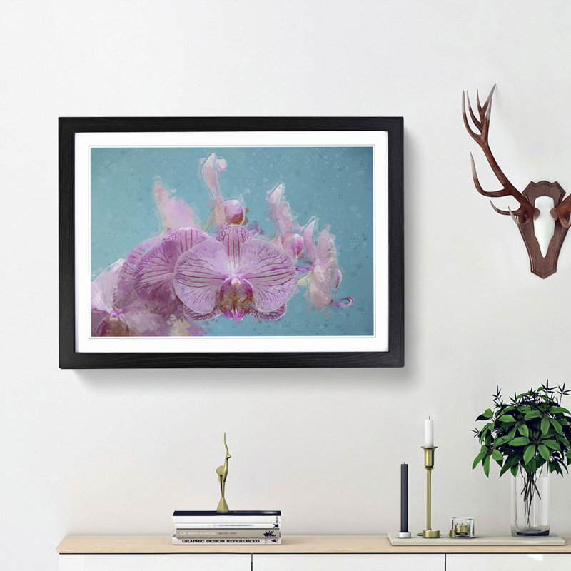 Lilac & Pink Orchids in Abstract - Picture Frame Graphic Art Print, Black Framed, 48cm H x 65cm W x 2cm D