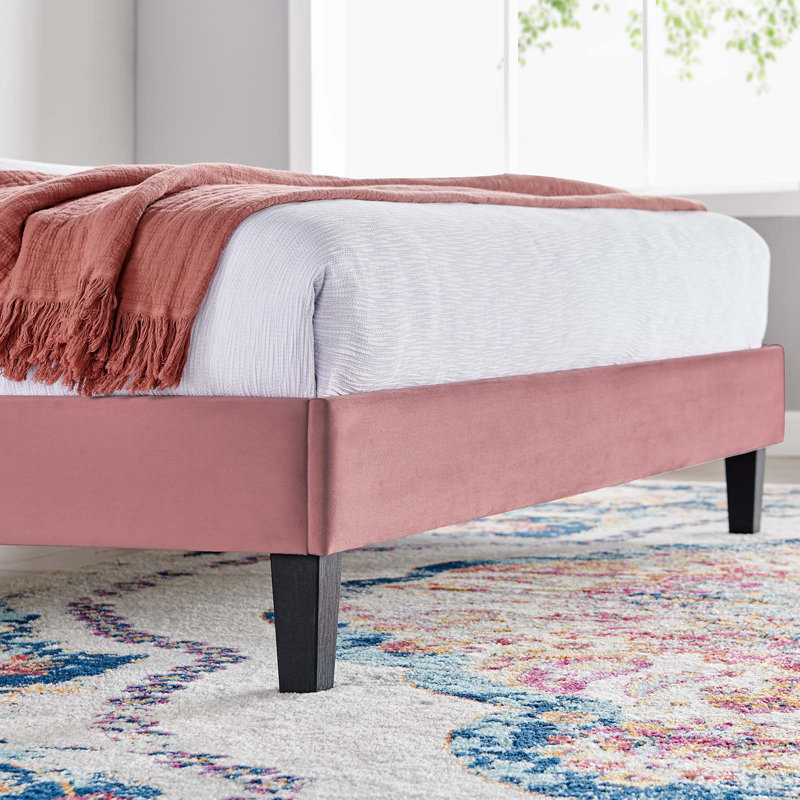 Modway Daisy Performance Velvet Platform Bed, Pink, Full/Double