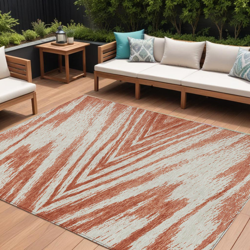 Tapis d'extérieur lavable abstrait saumon et ivoire 10 pi x 14 pi