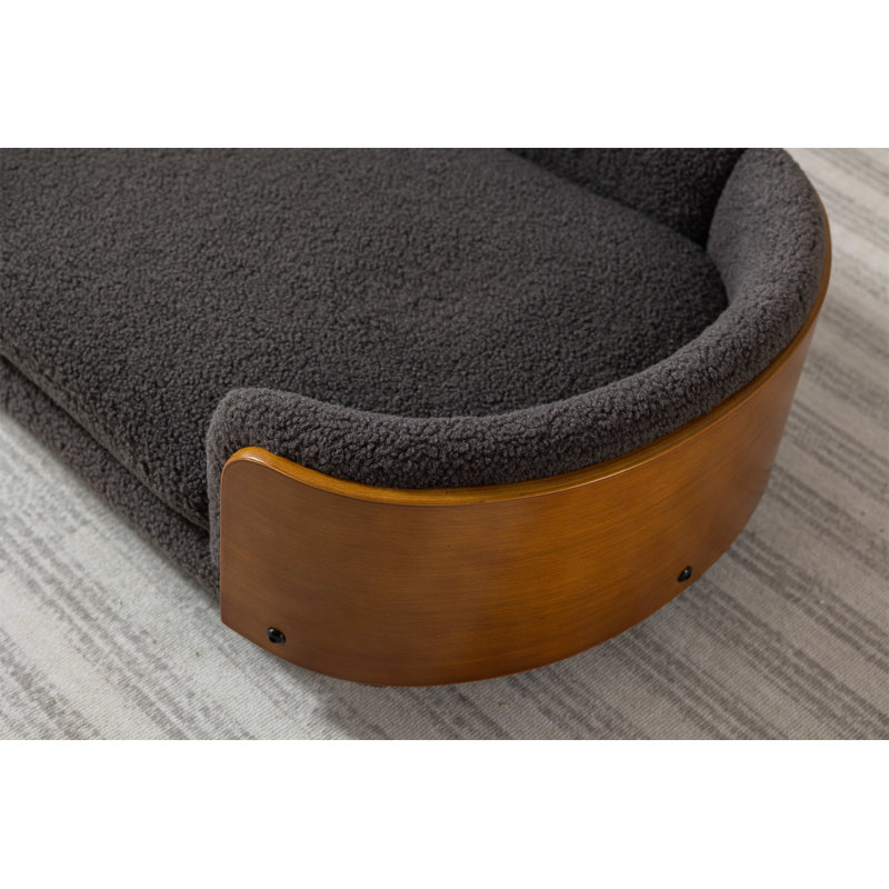 Canapé pour chien en bois massif Inira, L 38,58 po x P 26,77 po x H 11,02 po, Gris foncé / noyer