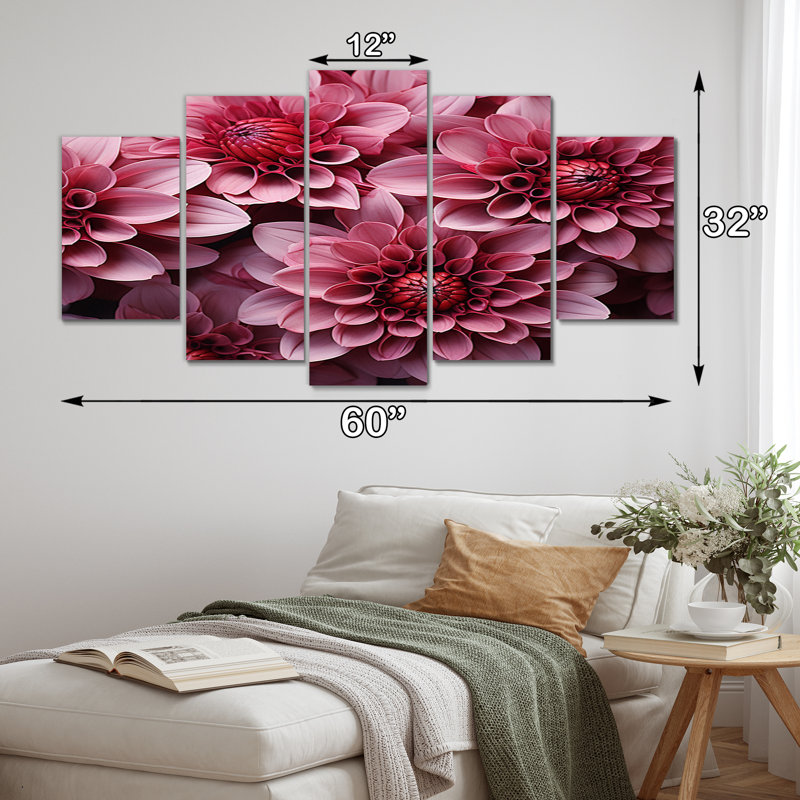 Pink Mums Mesmerisant II - Décoration murale florale - 5 panneaux