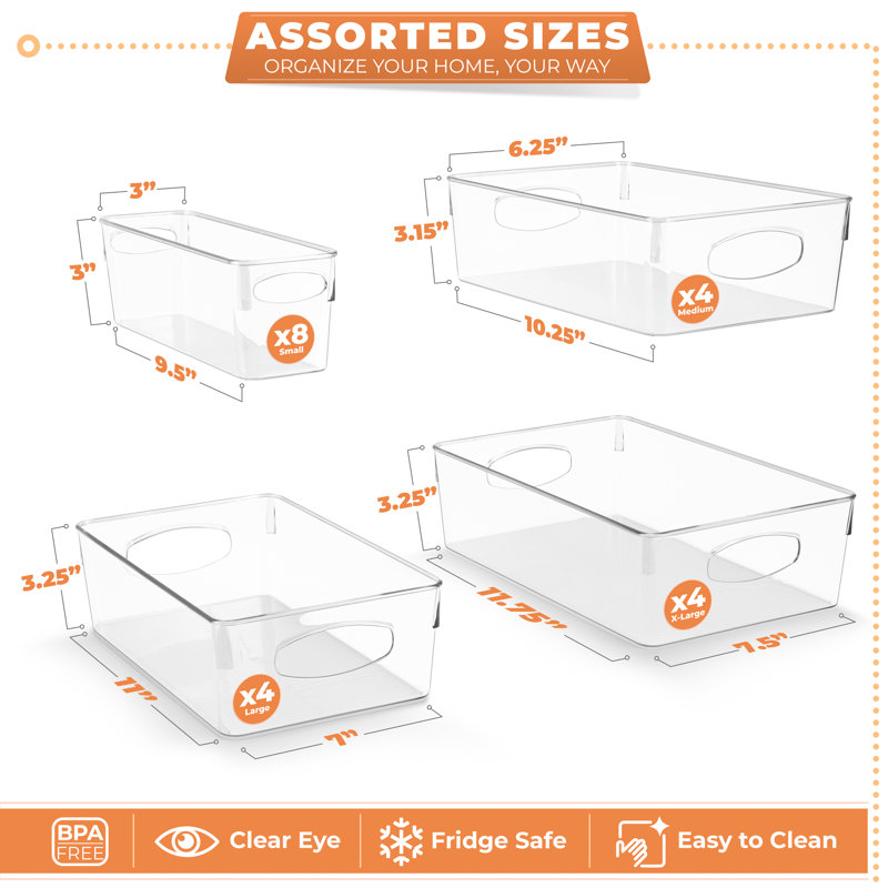 20 Pack Clear Plastic Storage Bins with Handles for Shelves