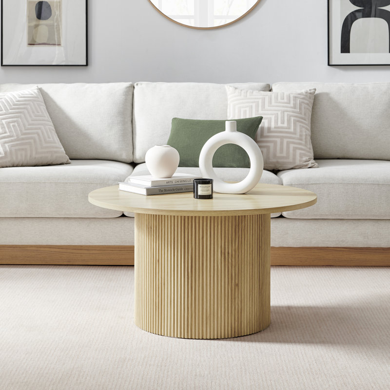 Penny Pedestal Coffee Table, Oak Top/Oak Base