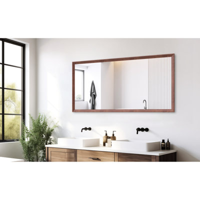 Miroir de salle de bain surdimensionné rectangulaire de 60 po x 30 po avec cadre en noyer, mur en aluminium pour le salon, habillage de salle de bain à cadre moderne à installation verticale ou horizontale, entrée, montage rapide