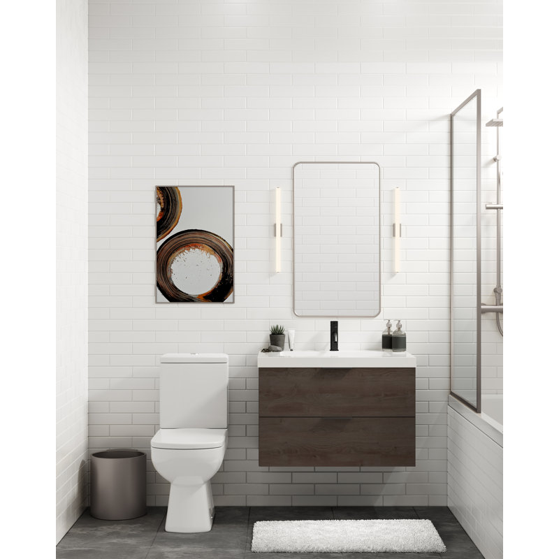 Avila 24" W Wall Mounted Single Bathroom Vanity, Glossy White/Single, Matte Black, White Acrylic