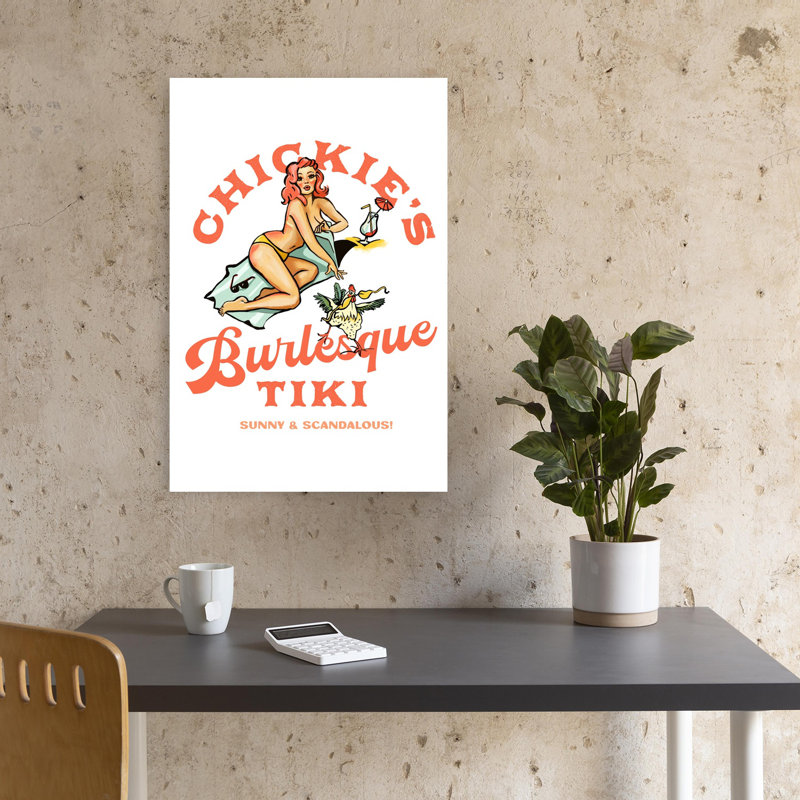 Chickie'S Burlesque Tiki Bar Beach Pinup Art Classic Playful Retro Beach Summer Wall Art Print, 45.72cm H x 30.48cm W