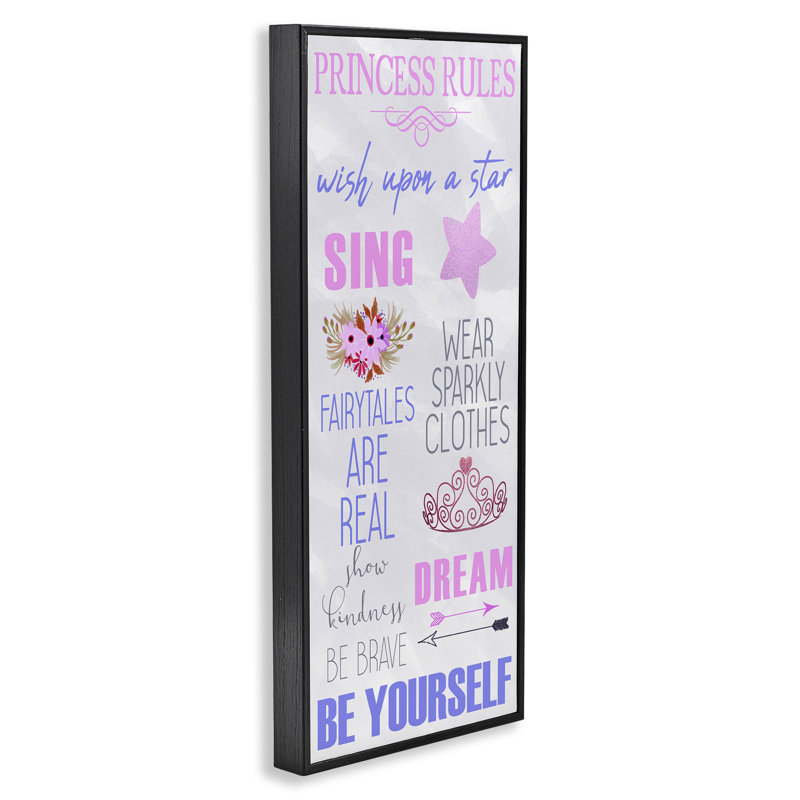 Rules for Princesses, estampe numérique, conception de Kim Allen, H 24 po x l 10 po, Giclée encadrée noir minuit
