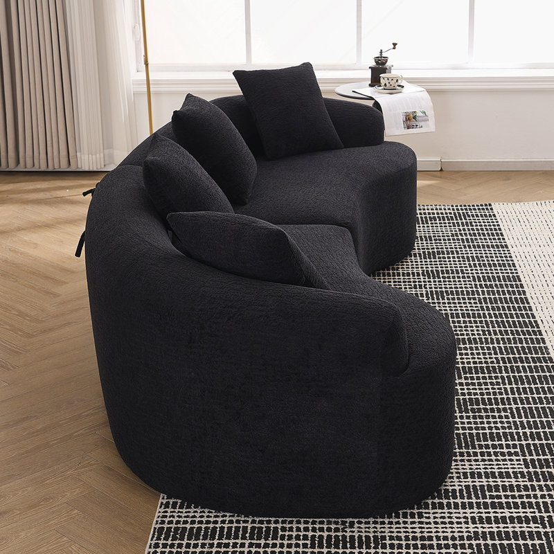 Canapé-lit LY-025 en éponge à compression complète - Canapé modulaire incurvé noir, canapé-lit en chenille haute densité 30D pour appartements, capacité de 1200 lb, longueur de 110 po