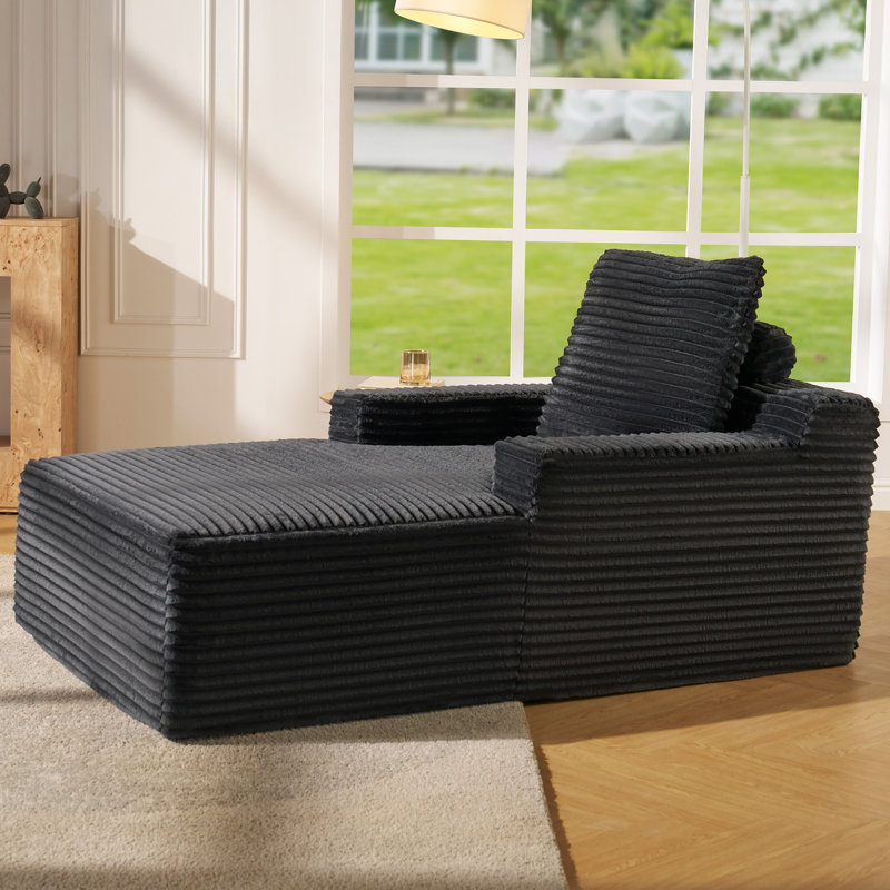 65" Corduroy Compression Indoor Chaise Lounge, No Assembly Required, Modern Oversized Sleeper Sofa, Gray