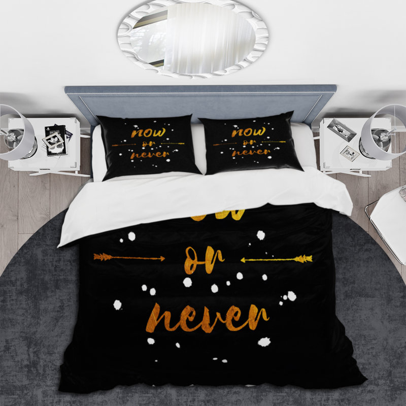 Now Or Never noir et blanc - Ensemble de housse de couette traditionnel - Microfibre de polyester