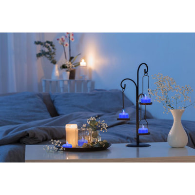 24 Pack LED Tea Lights, Blue Light, Blue Base