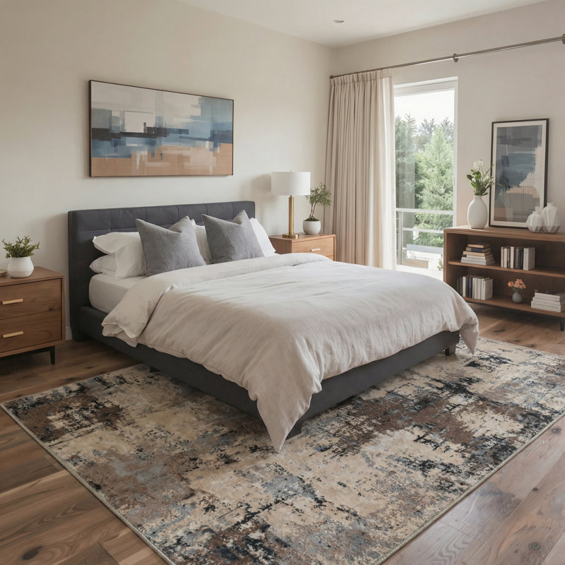 Mignone Kaleido Abstract Machine Washable Taupe Indoor Area Rug With Non-Slip Backing, Rectangle 8' x 10'