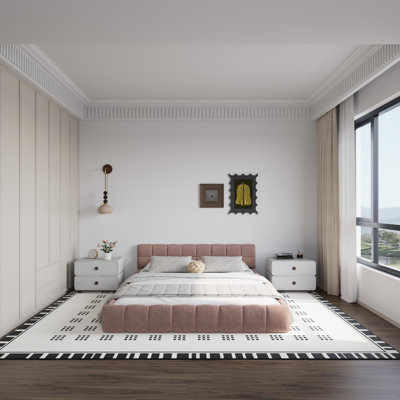 Chenille Upholstered Bed Frame With Headboard