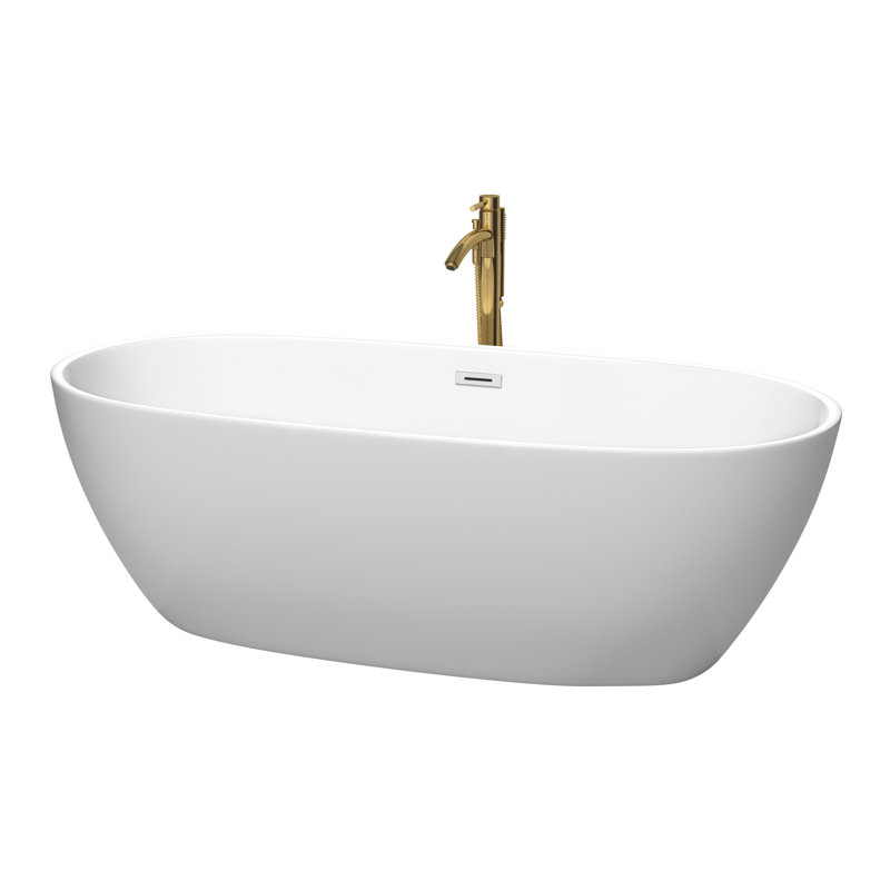 Juno 71'' x 32'' Soaking Acrylic Bathtub with Faucet, Matte White/Polished Chrome/Brushed Gold