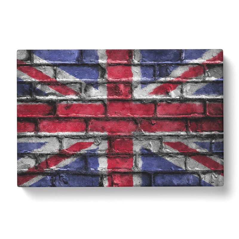 Union Jack Brick Wall Graffiti - Wrapped Canvas Graphic Art Print, 50cm H x 76cm W x 3cm D