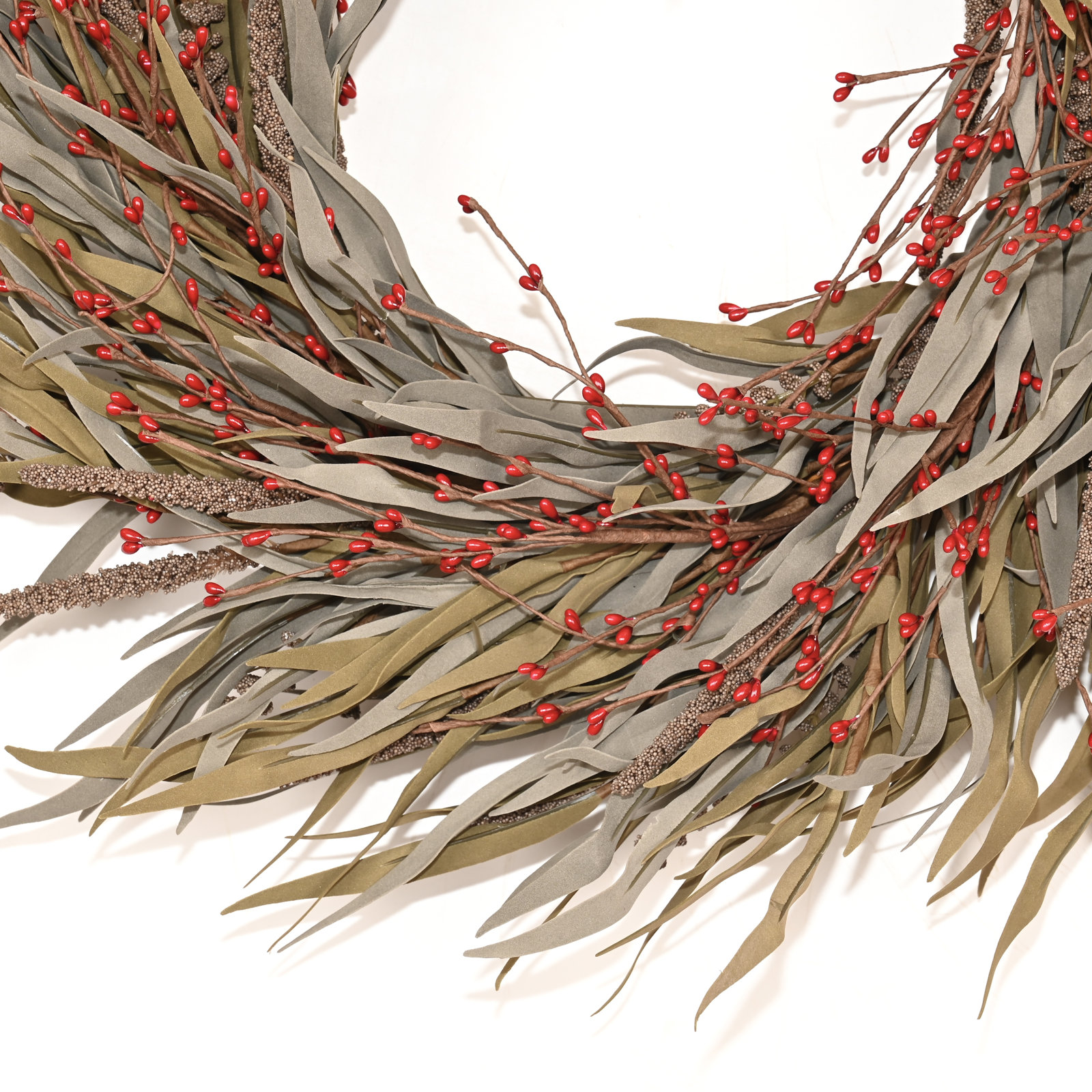 24" Grass, Berry Thanksgiving Wreath, Red