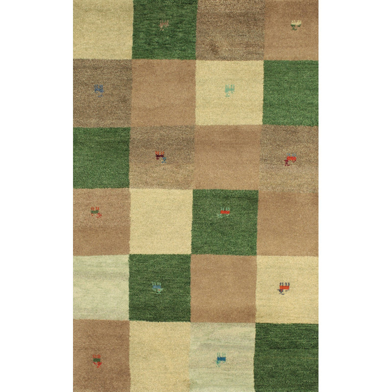 Tapis contemporain vert / pêche, Rectangle 7 pi x 9 pi