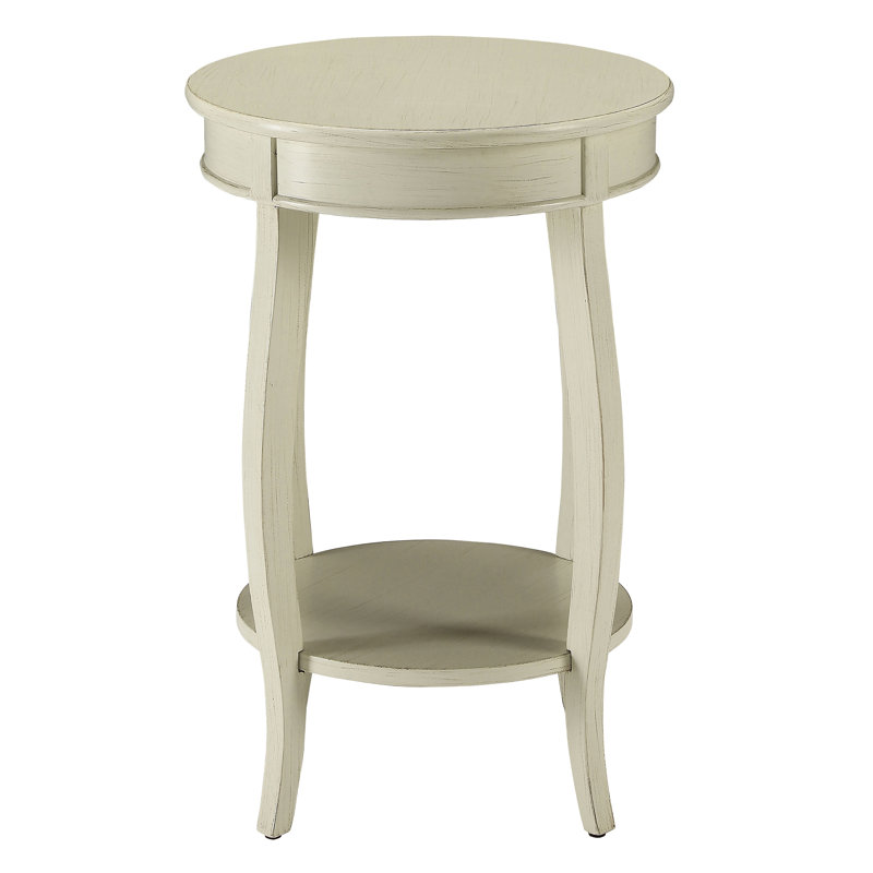 Wooden Accent Table With Antique White - Bottom Shelf And Round Leg Storage Legged Design, Antique White