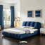 Structure de lit tapissier pour grand lit, style minimaliste moderne avec tête de lit éponge compressée dodue, velours brillant et repose-pieds robuste, matelas non inclus - bleu foncé-1322380142-1322380141