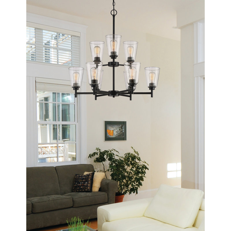 Aadil 9 - Light Dimmable Tiered Chandelier, Matte Black