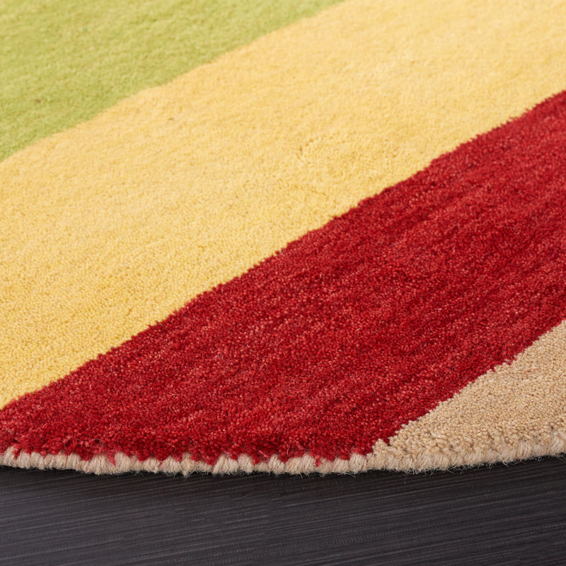 Tapis jaune / multicolore en laine tissé à plat à la main Hossain, Rond 6 pi