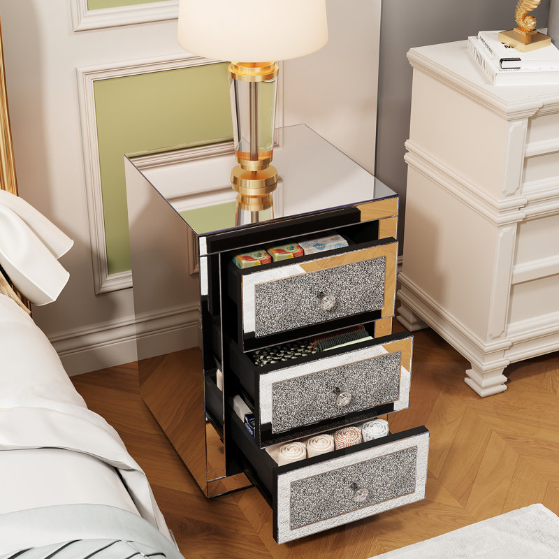 3-Drawer Mirrored Nightstand
